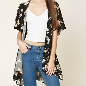 High-Low Floral Print Kimono